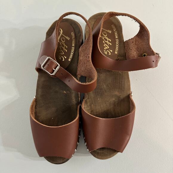 Lotta From Stockholm Brown Leather Wooden Clog Sandals Women’s EU 36 US 7 - Picture 2 of 6